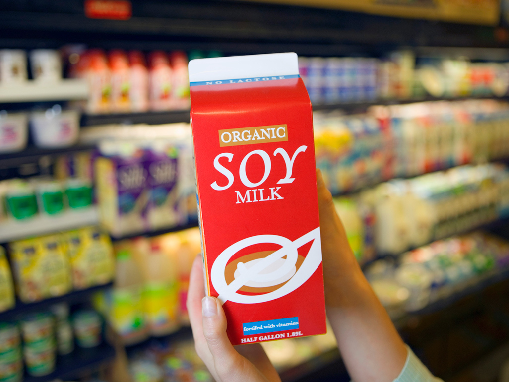 soy milk carton in a grocery store