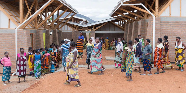 people standing in front of a building in Africa