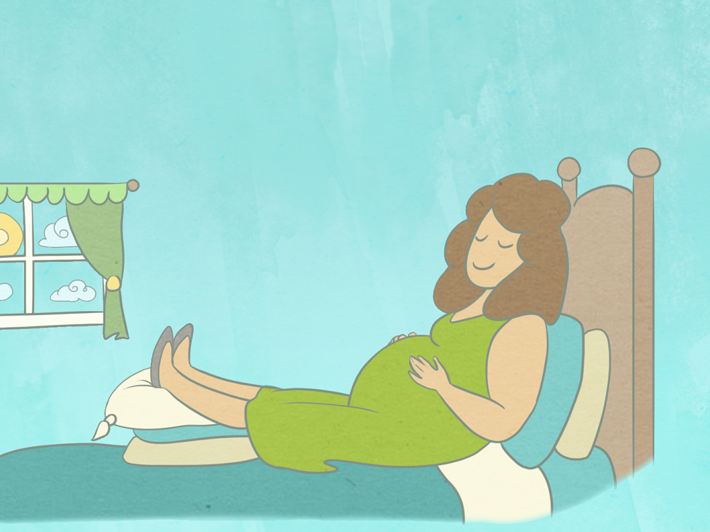 cartoon image of pregnant woman in bed smiling