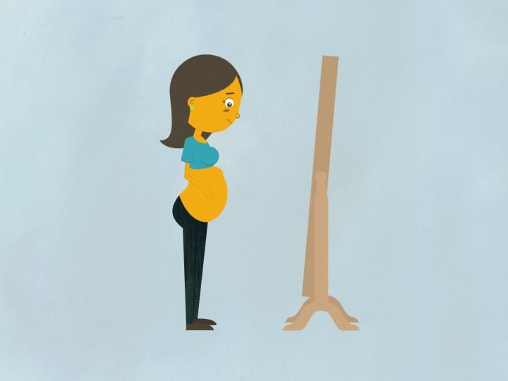 cartoon image of pregnant woman looking at belly in mirror