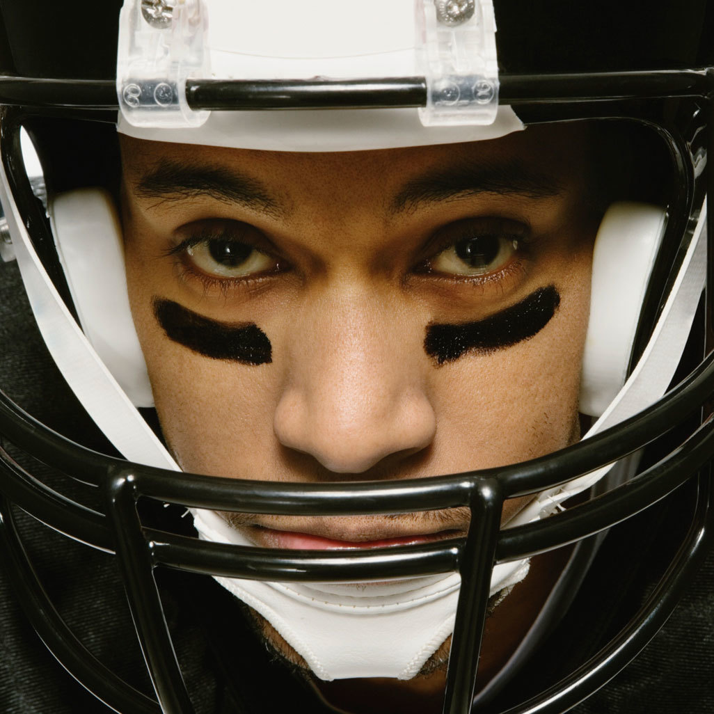 face of a man wearing a football helmet