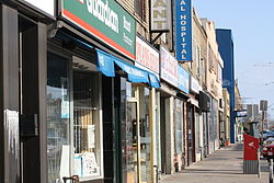 Streetscape of Old East York from O'Connor Drive and Donlands Avenue