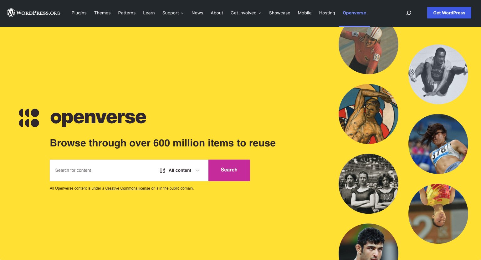 Screenshot of the Openverse homepage at wordpress.org/openverse.