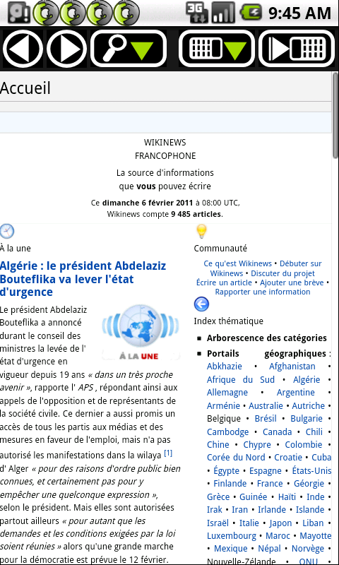 Android version of Okawix - French speaking Wikinews Main page