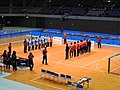 China and Iran men's teams lined-up for the introductions before the start of the game. Regional championships, Chiba, Japan (2019).