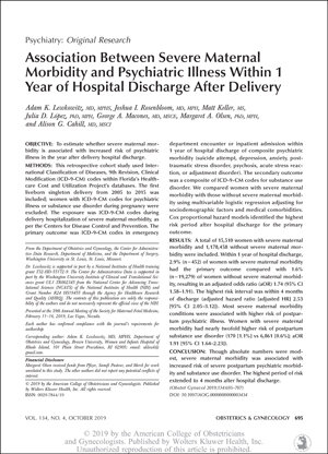 Association Between Severe Maternal Morbidity and Psychiatric Illness Within 1 Year of Hospital Discharge After Delivery