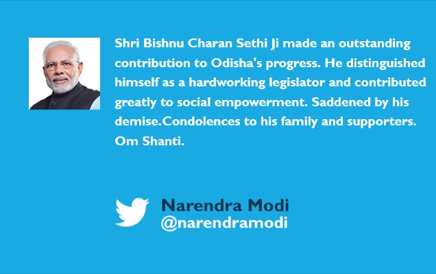 PM condoles the demise of Shri Bishnu Charan Sethi