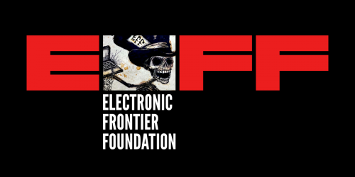 EFF logo with skeleton face by artist Eddie Mize