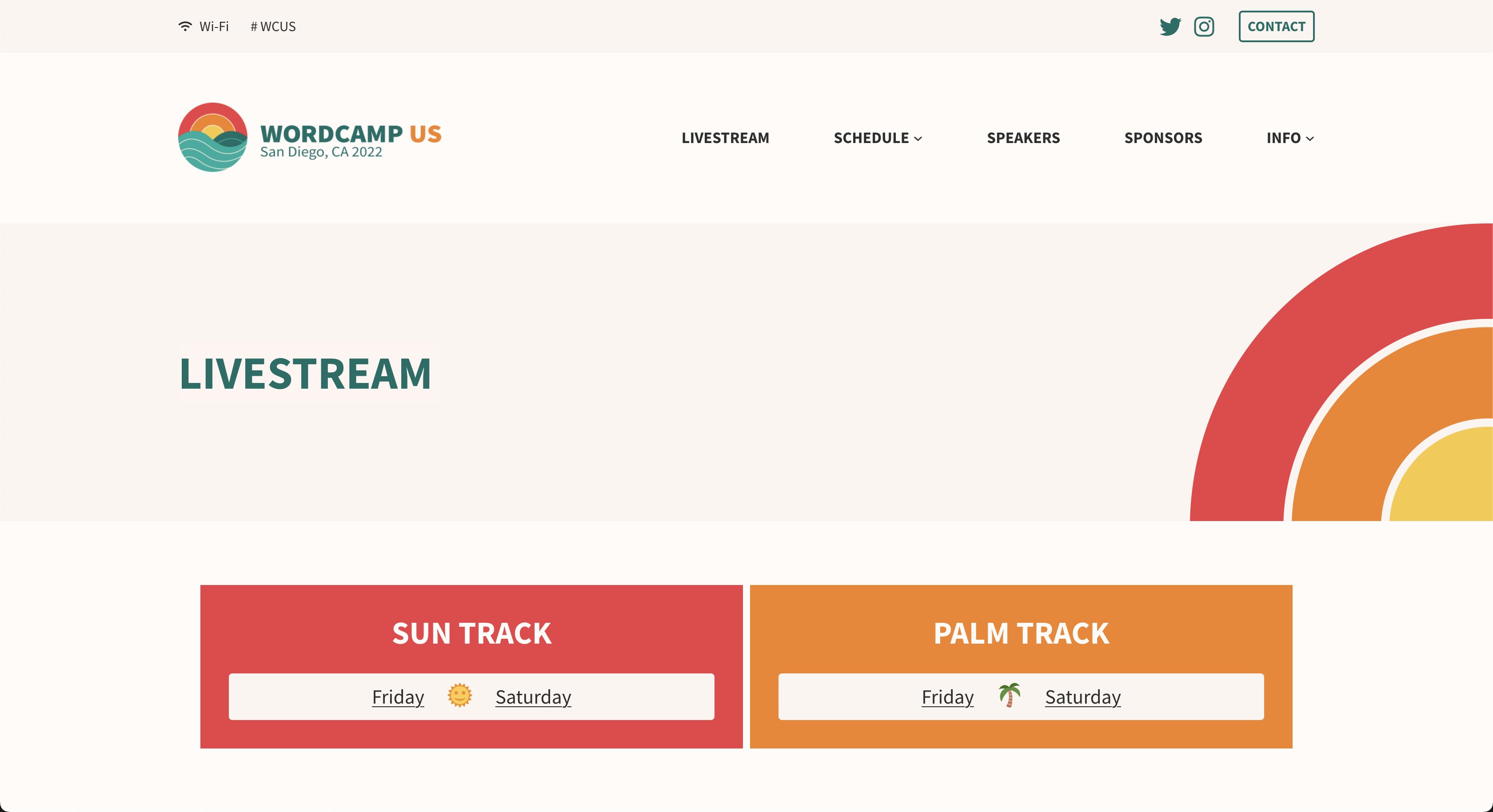 Watch the action from the Sun and Palm Tracks at https://us.wordcamp.org/2022/livestream/