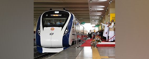 PM flags off new Vande Bharat Express between Gandhinagar and Mumbai at Gandhinagar Station in Gujarat