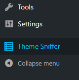 An image describing the Theme Sniffer menu item, available below the Settings menu item.