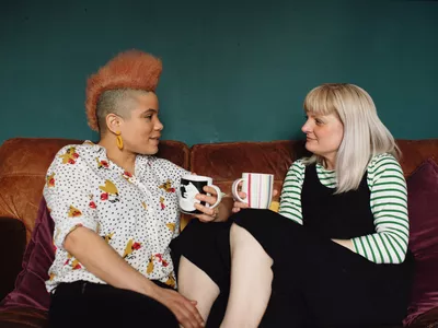 couple talking on the couch