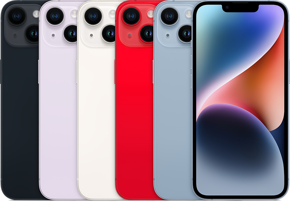 iPhone 14 kleuren in een stapel