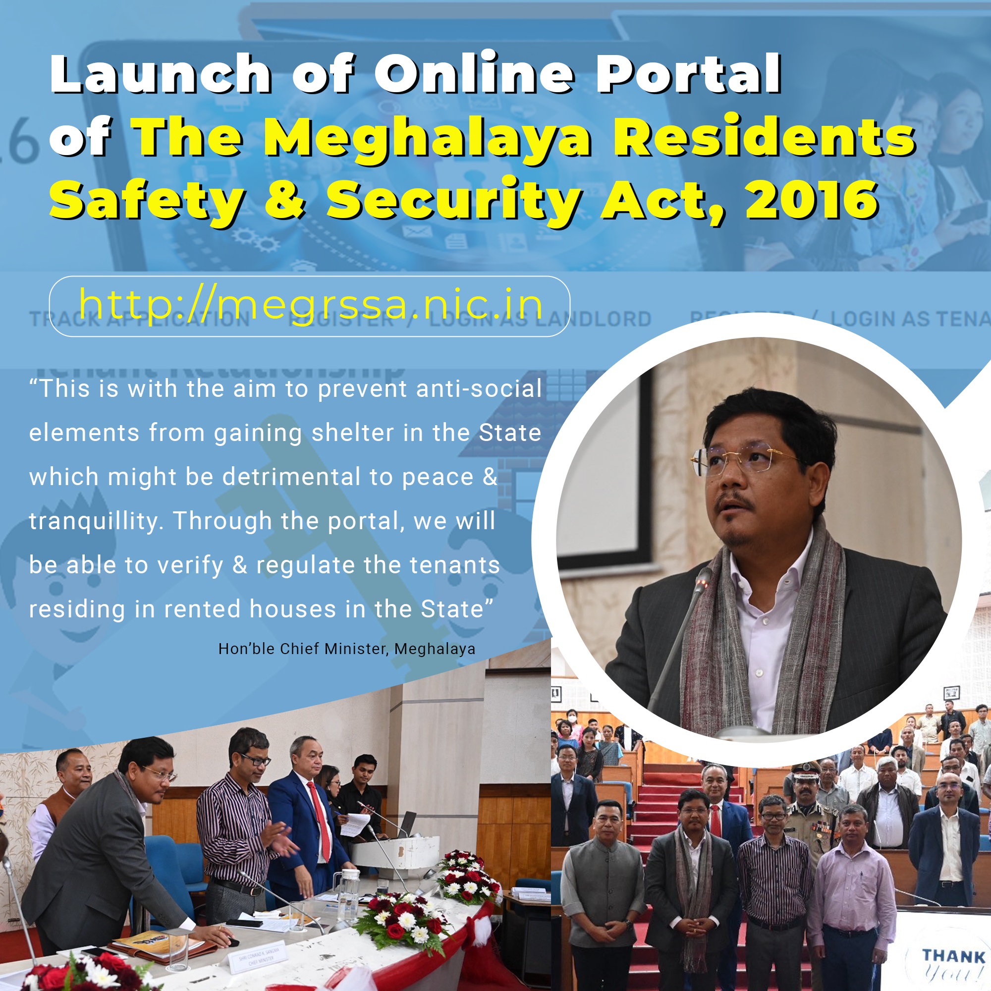 Image of Hon’ble CM, Meghalaya launched NIC developed online portal of the ‘Meghalaya Residents Safety & Security Act, 2016’.