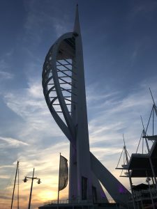 Spinnaker Tower, Portsmouth, UK, by sunset
