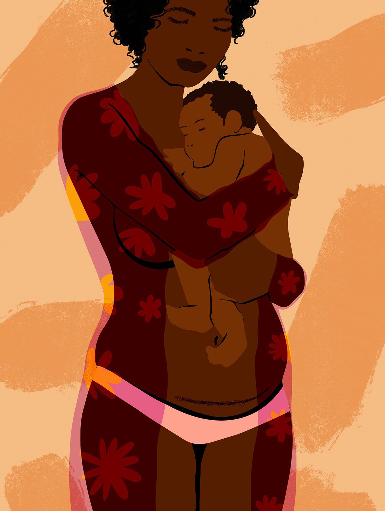 Illustration of woman holding infant