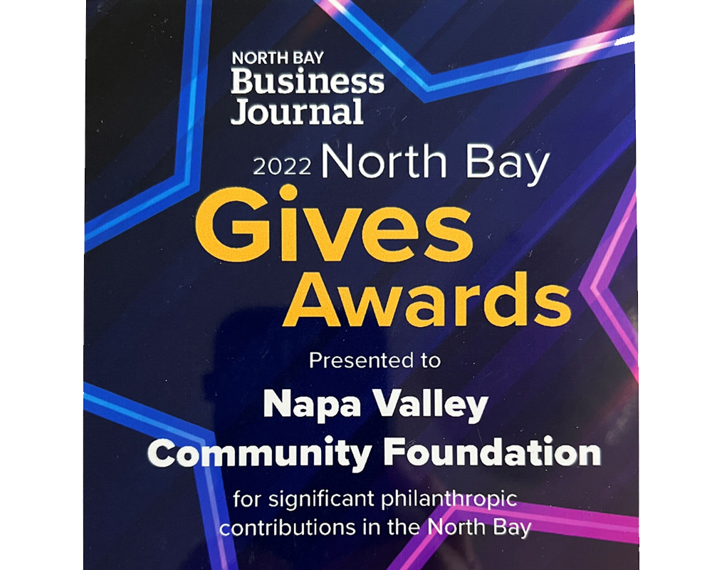 Image of Napa Valley Community Foundation 2022 GIves Award plaque