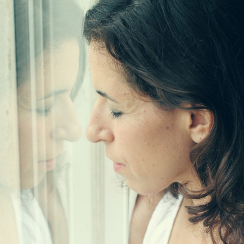 mom looking out window