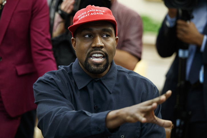 Rapper Ye speaks during a meeting in the Oval Office.