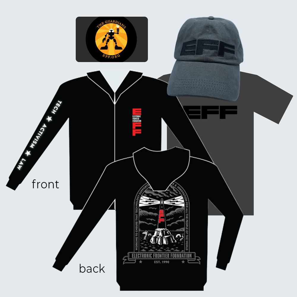 Guardian Combo: Hooded Sweatshirt, Fuzzy Monogram Shirt, EFF Hat & Metal Member Card