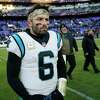 FILE - Carolina Panthers quarterback Baker Mayfield (6) walks off the field after his teams loss to the Baltimore Ravens after an NFL football game Sunday, Nov. 20, 2022, in Baltimore. A person familiar with the situation says the Carolina Panthers are expected to waive quarterback Baker Mayfield after the 2018 No. 1 draft pick asked for his release. The person spoke to The Associated Press on condition of anonymity because the announcement has not yet been made official. (AP Photo/Patrick Semansky, File)