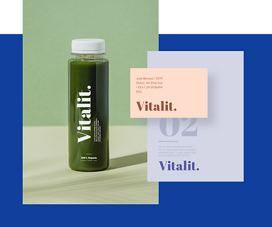 Een strakke, heldere fles met een door Wix ontworpen logo met de tekst Vitalit.