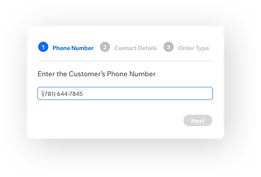 The entry field for a customer phone number in the Wix restaurants phone order management system.