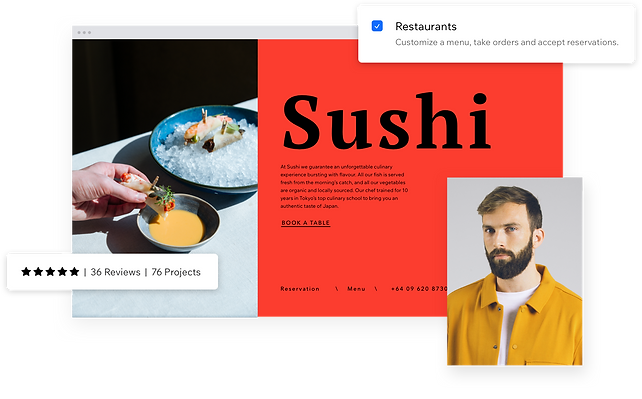 Example of an approved Wix partner who has helped a business owner create a restaurant page in the restaurant website builder.