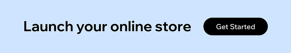 Black text on a light blue background that says "Launch your online store" with a clickable link button that says "Get Started"