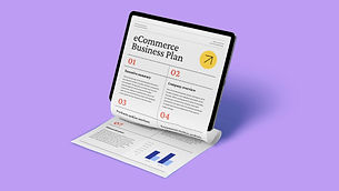 An eCommerce business plan coming out of a tablet and onto paper