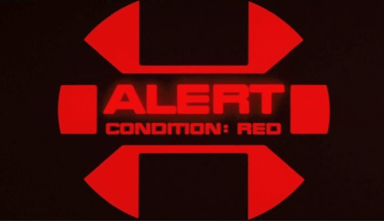 The Red Alert computer alarm signal is pictured against a solid black background. All caps, the words ALERT in large letters are followed by CONDITION: RED in smaller all caps font. The letters and blocks around the letters are also in red.  A bit on the nose if you ask me. That's it tho, nothing else in this one. Have a really great night.