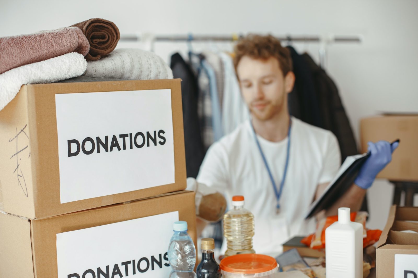 boxes of donated items