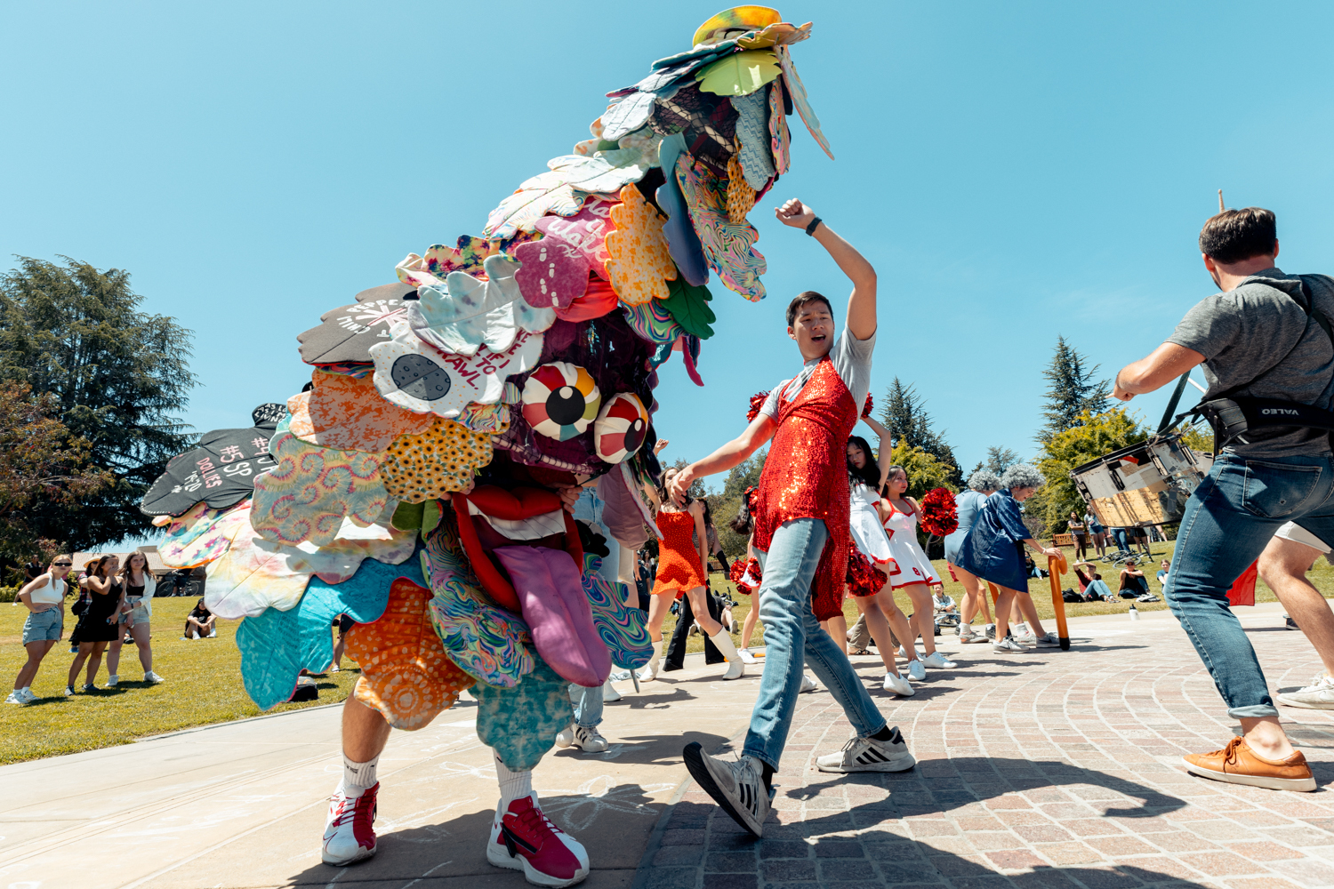 The Tree and a band member dance together during Dollie Splash