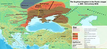 The maximum extent of the Scythian kingdom in the Pontic steppe