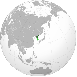 Territory controlled by the Democratic People's Republic of Korea in dark green; territory claimed but not controlled in light green