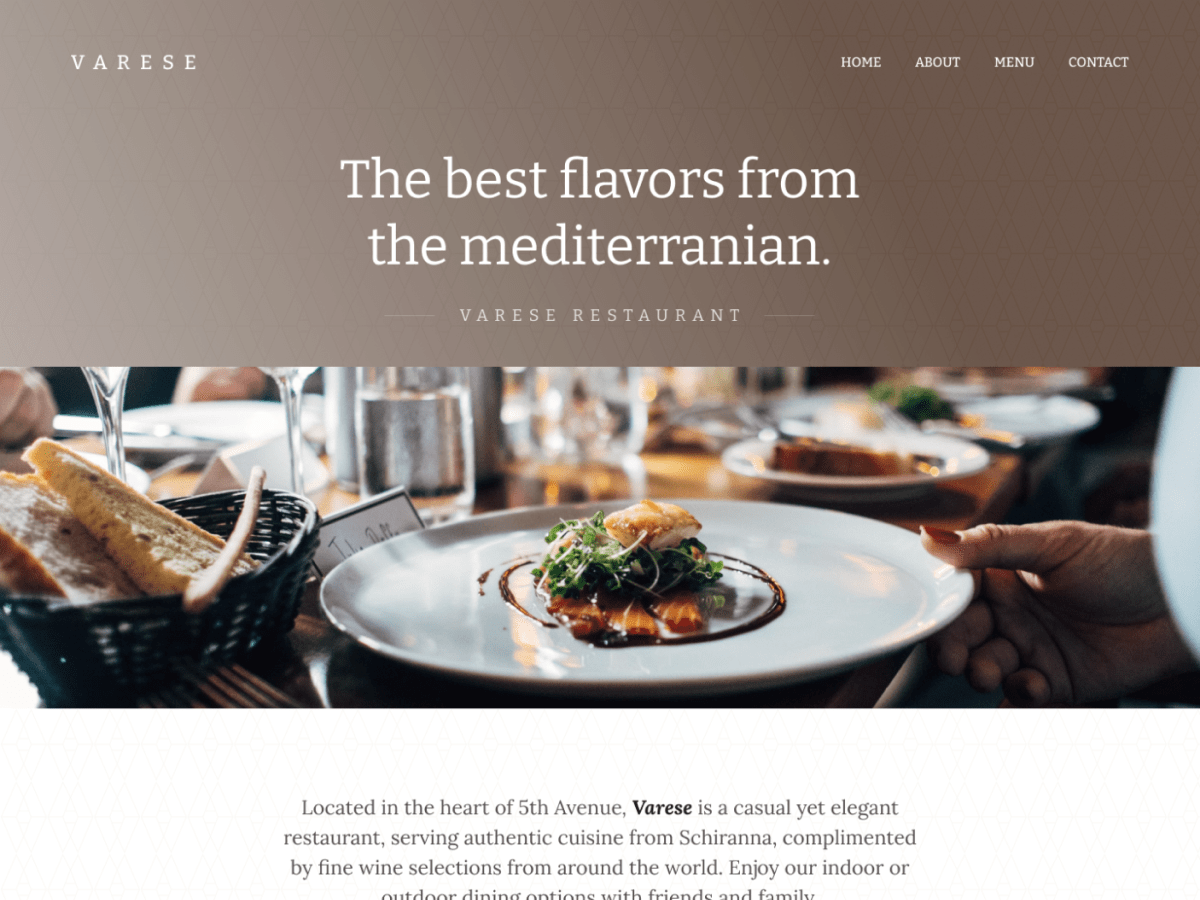 Varese هو قالب يلائم المطاعم ويكون خاصًا بالأعمال المتعلقة بالأطعمة والمشروبات.