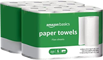 Amazon Basics 2-Ply Paper Towels, Flex-Sheets, 6 Rolls (Pack of 2), 12 Value Rolls total (Previously Solimo)