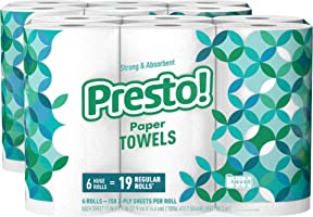 Amazon Brand - Presto! Flex-a-Size Paper Towels, 158-Sheet Huge Roll, 6 Count (Pack of 2), 12 Huge Rolls = 38 Regular Rolls