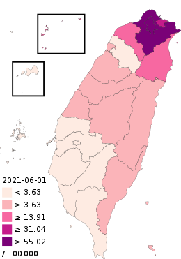 COVID-19 outbreak Taiwan per capita cases map.svg