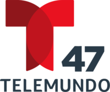 The Telemundo network logo, a T with two circular overlapping components. To the right and under the T, the number 47. Beneath it, in a sans serif, the word Telemundo.