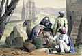 Print from 1845 shows cowrie shells being used as money by an Arab trader