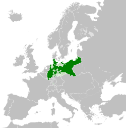 The Kingdom of Prussia (dark green) at its greatest extent in 1870 within the North German Confederation (light green)