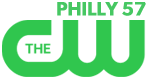 The CW network logo in green with "Philly 57" in green, right-aligned.