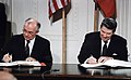 Image 16U.S. President Reagan and Soviet General Secretary Gorbachev signing the INF Treaty, 1987 (from Portal:1980s/General images)