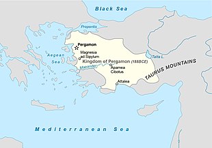 The Kingdom of Pergamon, shown at its greatest extent in 188 BC