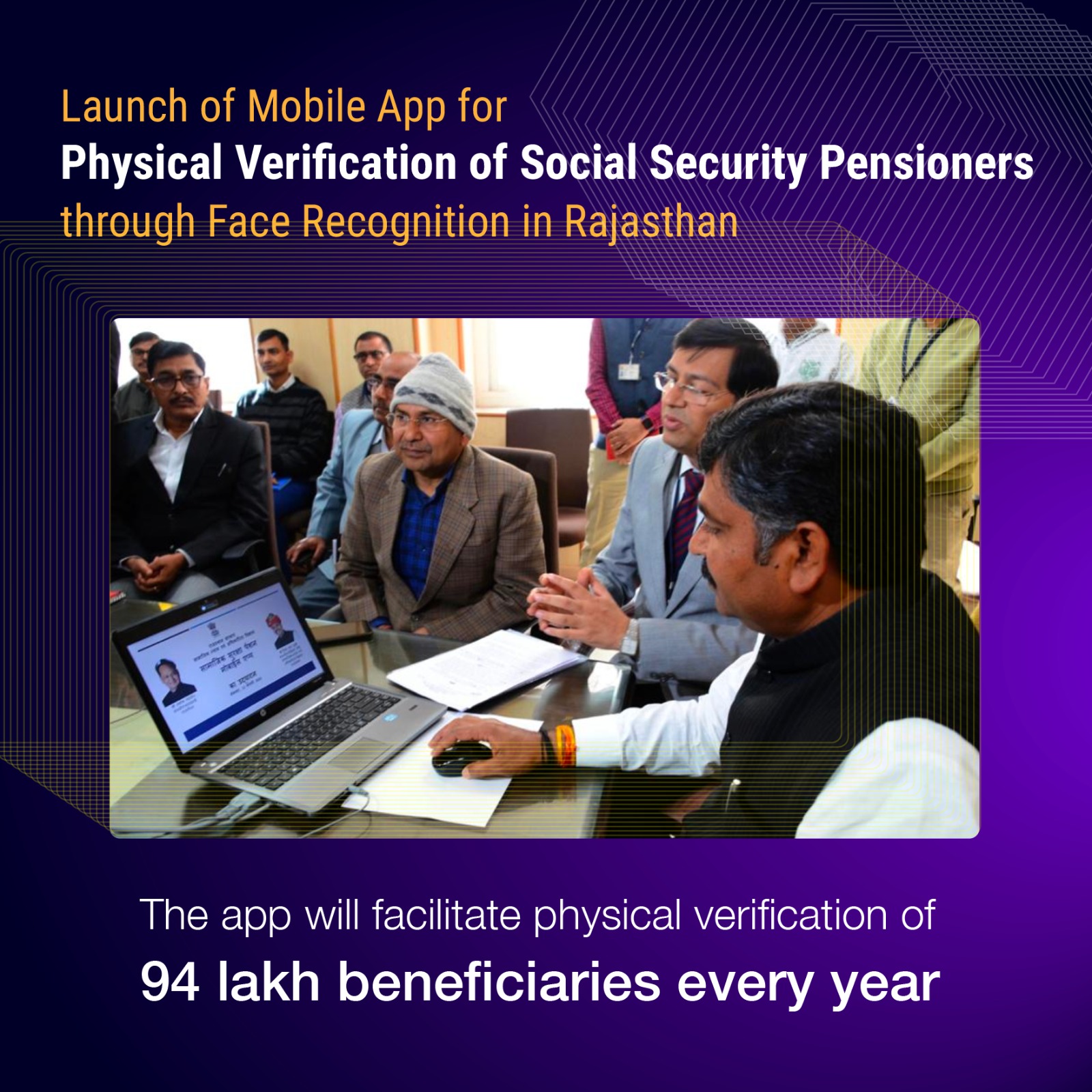 Image of Mobile app for physical verification of social security pensioners, in Rajasthan.