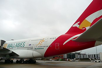 VH-OQH advertising the 'Australian Wallabies (Rugby)'