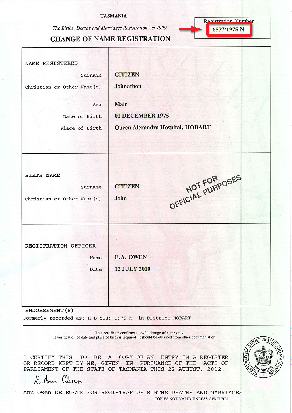 sample change of name certificate