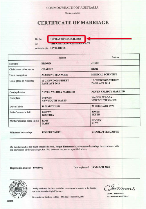 sample marriage certificate