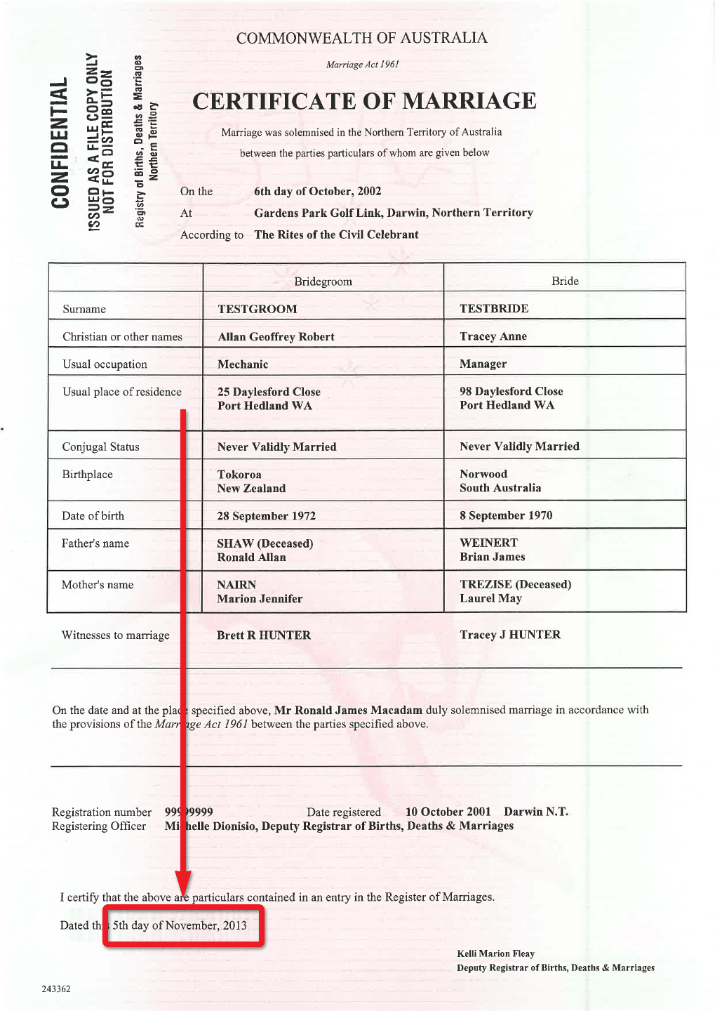 sample marriage certificate